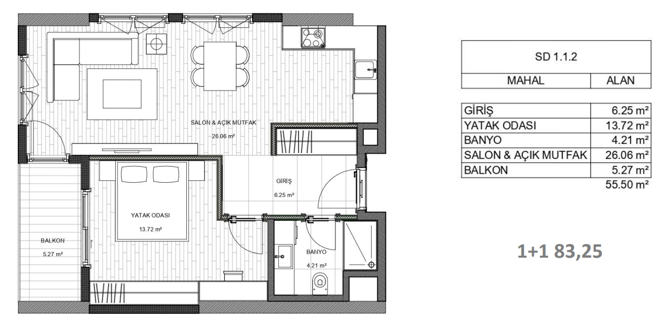 1 Bedroom Apartment in Bahçelievler